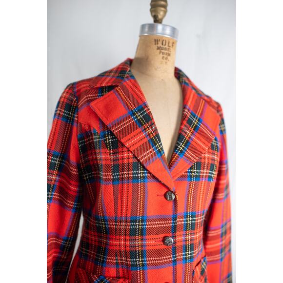 Vintage 60s Red Plaid Tartan Wool Blazer, Academia Preppy Jacket, Retro Mod, Med - Picture 7 of 11